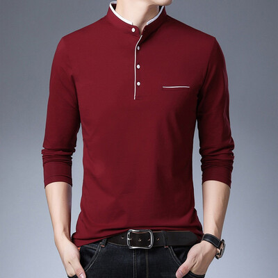 

Toponeto Mens New Fashion Standing Collar Mens Long Sleeve T-shirt Pure Blouse Top