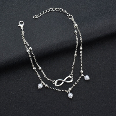 

alloy 8 word double pearl chain imitation pearl anklet ladies beaded handmade anklet fashion girl gift anklet