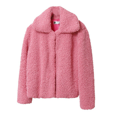 

Toponeto Women Plus Velvet Solid Color Turn -Down Collar Wool Lamb Short Long Coat