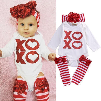 

Newborn Baby Girl Clothes Long Sleeve Romper ShirtLeg Warmer headband 3pcs Outfit Set