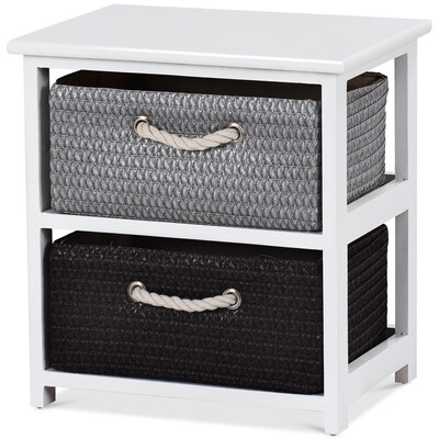

Wooden Storage End Nightstand with Weaving Baskets-2-Tier