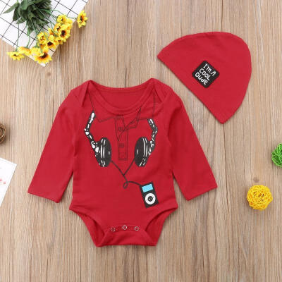 

Newborn Baby Boy Autumn Cotton Long Sleeve Romper Cool Dude Clothes Hat Outfits Set