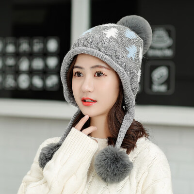 

Wool Hat Female Winter Hundred Sets Korean Edition Sweet Tide Plushing Thickened Warm Knitted Cap Lovely Ear&Moon Cap