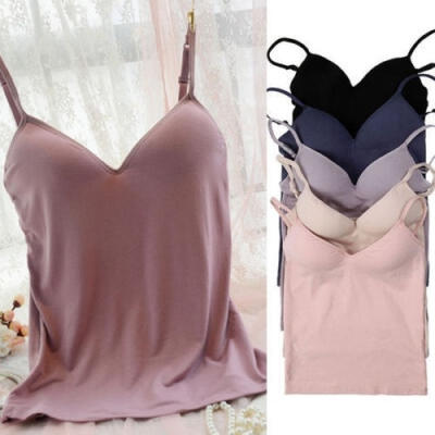 

Women Padded Bra Spaghetti Strap V Neck Vest Cami Tank Tops Shirt Blouse