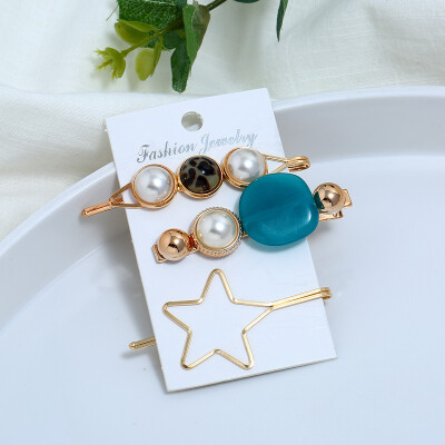 

Pearl Hair Clip Set Pearl Hairpin Three-piece Candy Color Five-pointed Star Hairpin Headdress Accessories