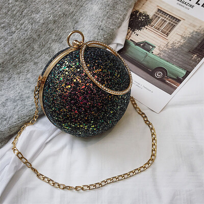 

Ins super fire bag female 2019 new Korean version of the wild shoulder slung portable fashion chain sequins small round bag