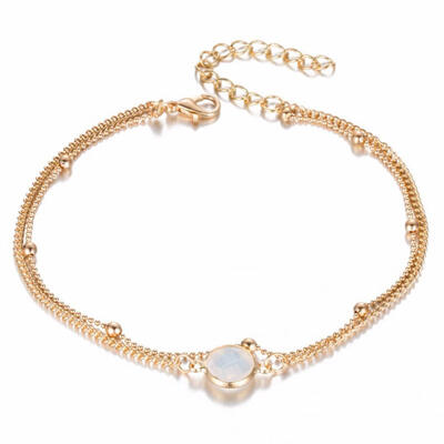 

Fashion Rhinestone Inlaid Beaded Ankle Bracelet Lady Double Layer Anklet Jewelry