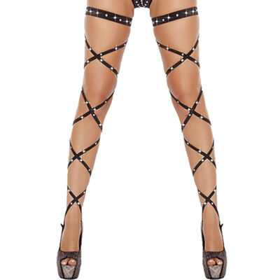 

Sexy Womens Bandage Fishnet Stockings Thigh-High Rhinestone Studded Leg Wraps