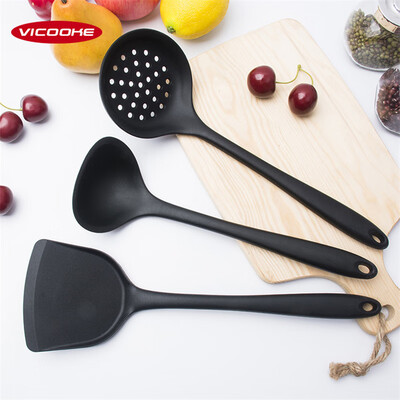 

Chinese style set of 3 silicon -made kitchen tools including spatulasoup ladle&skimmer