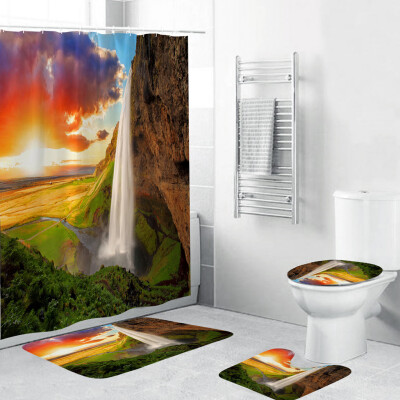 

〖Follure〗4PCS Non Slip Toilet Polyester Cover Mat Set Bathroom Shower Curtain