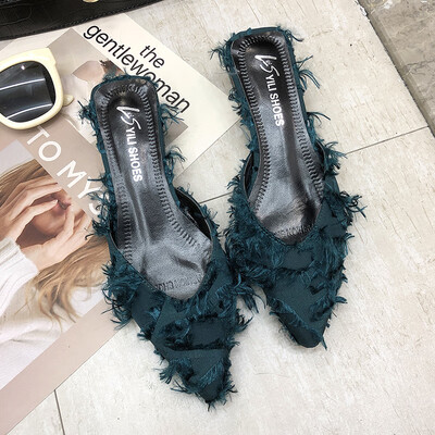 

Chic slippers female outside wearing Korean version of the hundred-to-let womens shoes bag head thick heel half-dragging fashion