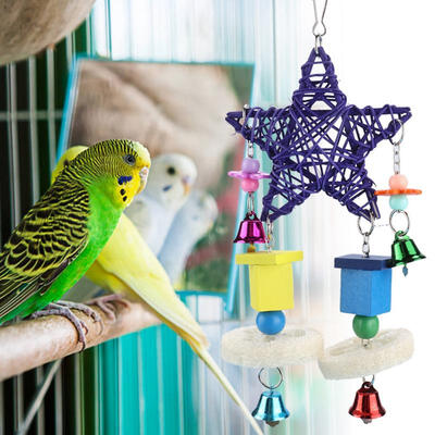 

Greensen 2pcs Wood Metal Plastic Bird Hanging Swing Bell Cage Toys Parrot Biting Chewing Toy Accessory