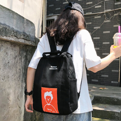 

Junior high school student schoolbag female Korean Harajuku ulzzang simple Mori canvas backpack female college student ins wave