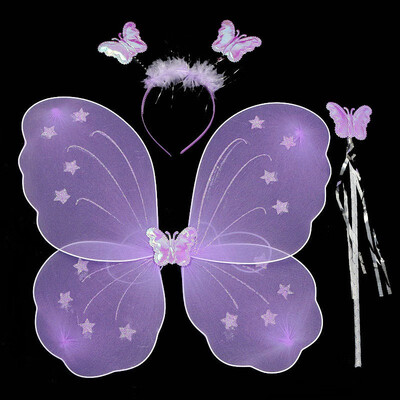 

New Hot 3Pcsset Cosplay Costume Lovely Clothing Princess Kids Girl Butterfly Wing Wand Headband Fairy Christmas Party Dress