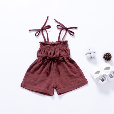 

Toddler Baby Kids Girls Sleeveless Solid Ruched Strap Jumpsuit Sunsuit Clothes