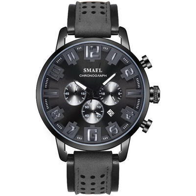 

SMAEL 9077 Fashion Quartz Watch Casual Waterproof Wristwatch With Leather Strap Male Calendar Watches