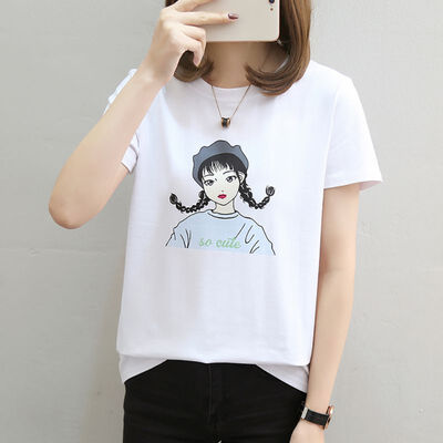 

Cartoon Print T-shirt Summer Casual Short-sleeve Women T Shirt Female Top Tee