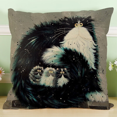 

〖Follure〗Vintage Cat Dog Cotton Pillow Case Sofa Waist Throw Cushion Cover Home Decor A
