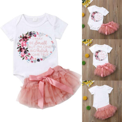 

USA Baby Girls 1st Birthday Floral Printed Dress RomperTutu Skirt Party Outfits