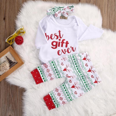 

Christmas Reindeer Snowflake Baby Boy Girl Outfits Clothes Romper Leggings 3pcs