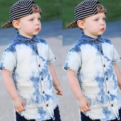 

Newborn Toddler Baby Boys Short Sleeve Denim Shirts Kids Tops Jean Clothes 2-7Y