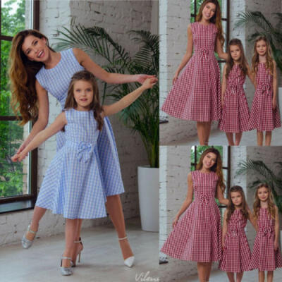 

Mother And Daughter Matching Dress Bowknot Plaid Maxi Dress Sundress Outfits