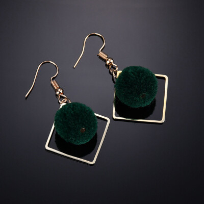 

New Fashion Style Coming Geometric Green Hair Ball Drop Earrings for Women Hollow Balls Short Dangle Earrings