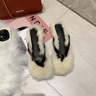 

Fashion 100 sets flat sole with the same type of wool flip-flop slippers wool slippers&womens autumn slippers for outwear