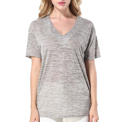 

Nomeni Fashion Women Solid V-Neck Short Sleeve T-Shirt Casual Tops Blouse