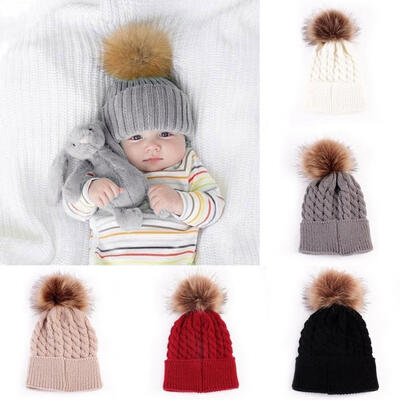 

Newborn Winter Kids Baby Warm Hat Knitted Wool Girl Boy Hemming Crochet Ski Cap