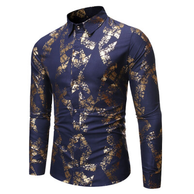 

Tailored Mens Casual Ethnic Style Vintage Printing Slim Long Sleeve Shirt Blouse Tops