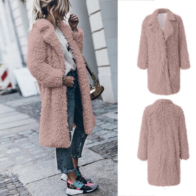 

Toponeto Womens Warm Artificial Wool Coat Jacket Lapel Long Style Winter Outerwear