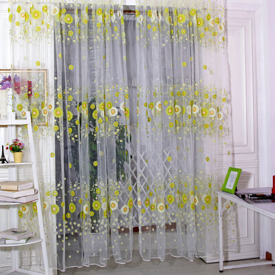

Sunflower Tulle Curtain Pastoral Style Window Screening for Bedroom Decor