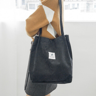 

Brand High Capacity Women Corduroy Totes Female Casual Solid Shoulder Bag Foldable Reusable Shopping Beach Bag