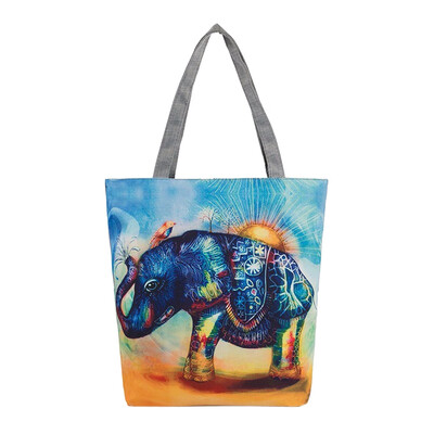 

Women National wind printing Shoulder Handbag Two yellow elephants
