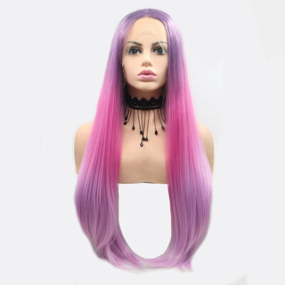 

Amazing Star Lace Frontal Wigs Mixed Color Straight Hair 13x3 Hand Tied Heat Resistant Fiber Middle Part Synthetic Hair