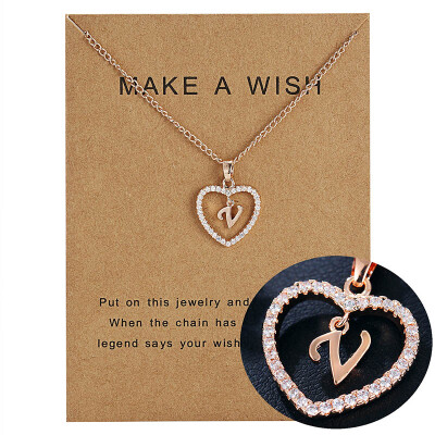 

Make A Wish 26 Letters Alphabet Pendant Necklace Cubic Zirconia Love Heart Crystal Charm Necklace for Women Jewelry With Card