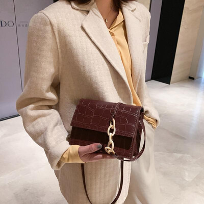 

Women Crossbody Bag PU Leather Solid Color Stone Pattern Flap Mini Travel Elegant Vintage Lady Purse