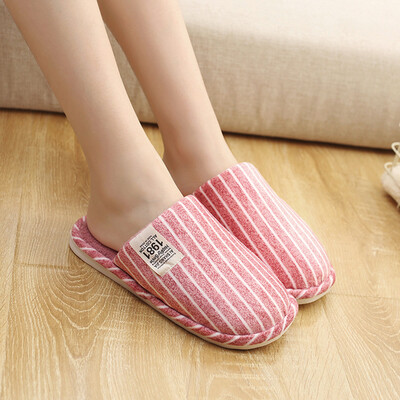 

Rose Womens Winter Stripe Indoor Slippers Home Anti-Slip Soft Warm Shoes