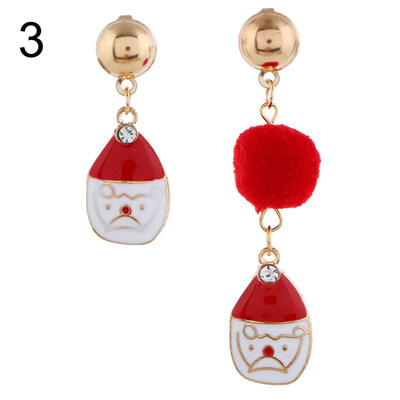 

Women Christmas Santa Snowflake Gloves Pompom Long Asymmetric Drop Stud Earrings