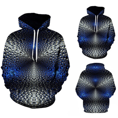 

Toponeto Mens Creative Casual 3D Geometric Dizzy Print Long Sleeve Hooded Sweater Coat