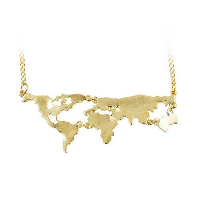 

2019 New Fashion Gold Silver Black World Map Pendant Necklace World Continents Necklace Personality Gift