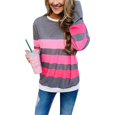 

Women Simple Spring Long Sleeve Striped Colorful Matching Autumn Loose Round Collar Sweater