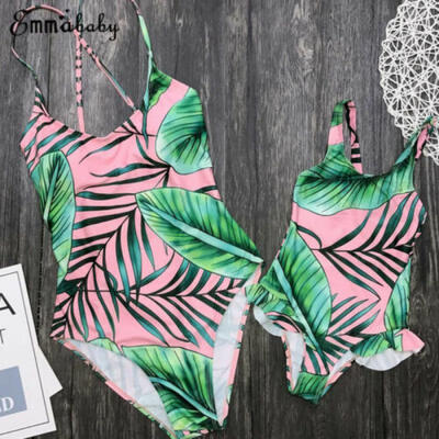 

One Pce Family Matching Swimsuit Mother Daughter Leaves Swimwear Bikini Sets