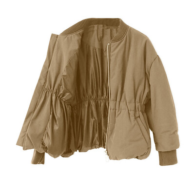 

Toponeto Women Outerwear Waist Baseball Quilted Uniform Jackets Pocket Zippe Coats