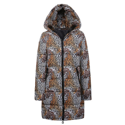 

Toponeto Womens Winter Long Down Cotton Leopard Print Parka Hooded Coat Jacket Outwear