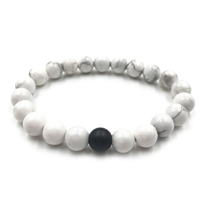 

1Pc New Fashion Natural White Pine Stone Black Volcano Couple Bracelets In Charm Beads Lovers Bracelets For Men Women