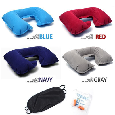 

3in1 Travel Sleeping Pillow Eye-shade Eye Mask Patch Inflatable U Shaped Pillows Neck Air Support Noise-canceling Earplugs Comfort