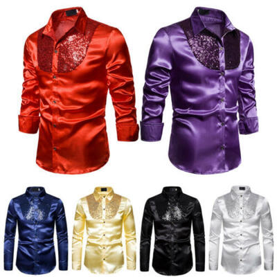

US Mens Silk Satin Long Sleeve Shirt Ruffled Vintage Wedding Tuxedo Dress Shirts