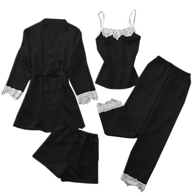 

Toponeto Women Sexy Lace Lingerie Nightwear Underwear Babydoll Sleepwear Dress 4PC Suits